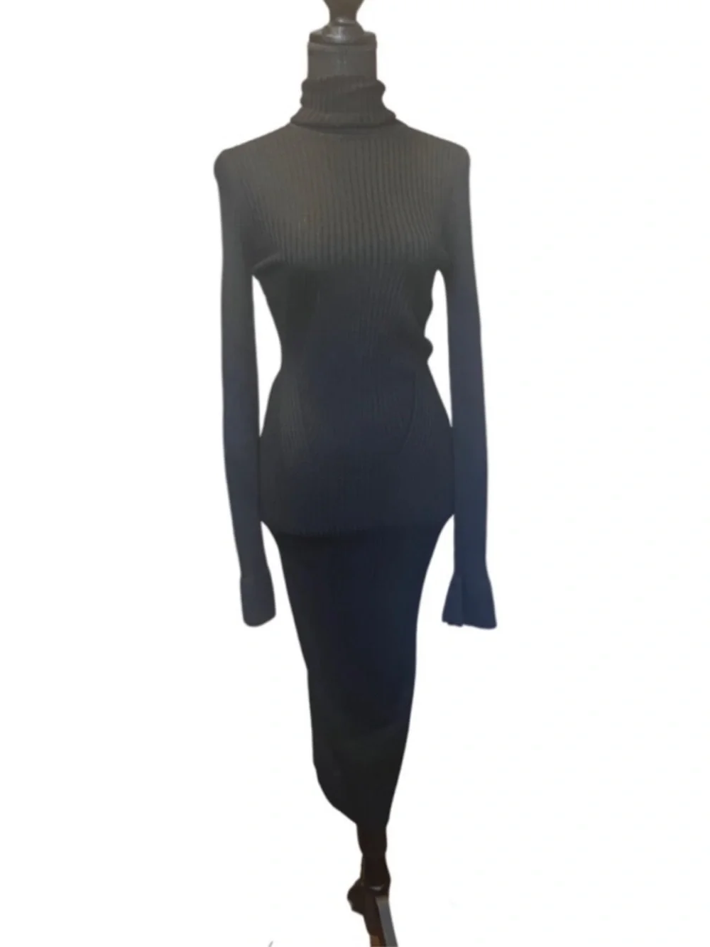 Catherine Malandrino Ribbed Turtleneck Sweater Dress Bodycon Midi Long Sleeve - Picture 2 of 6